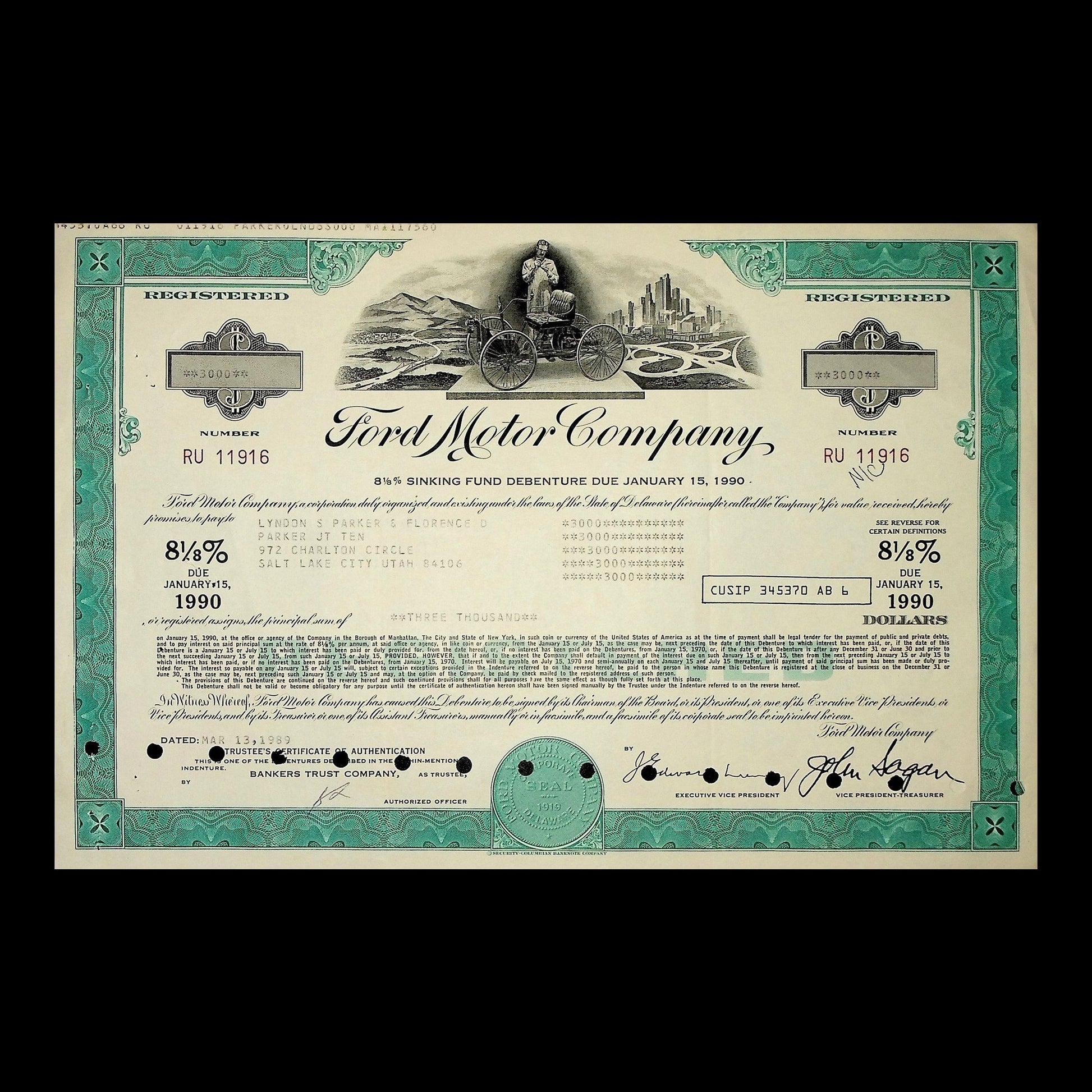 Ford Motor Company Bond from 1990