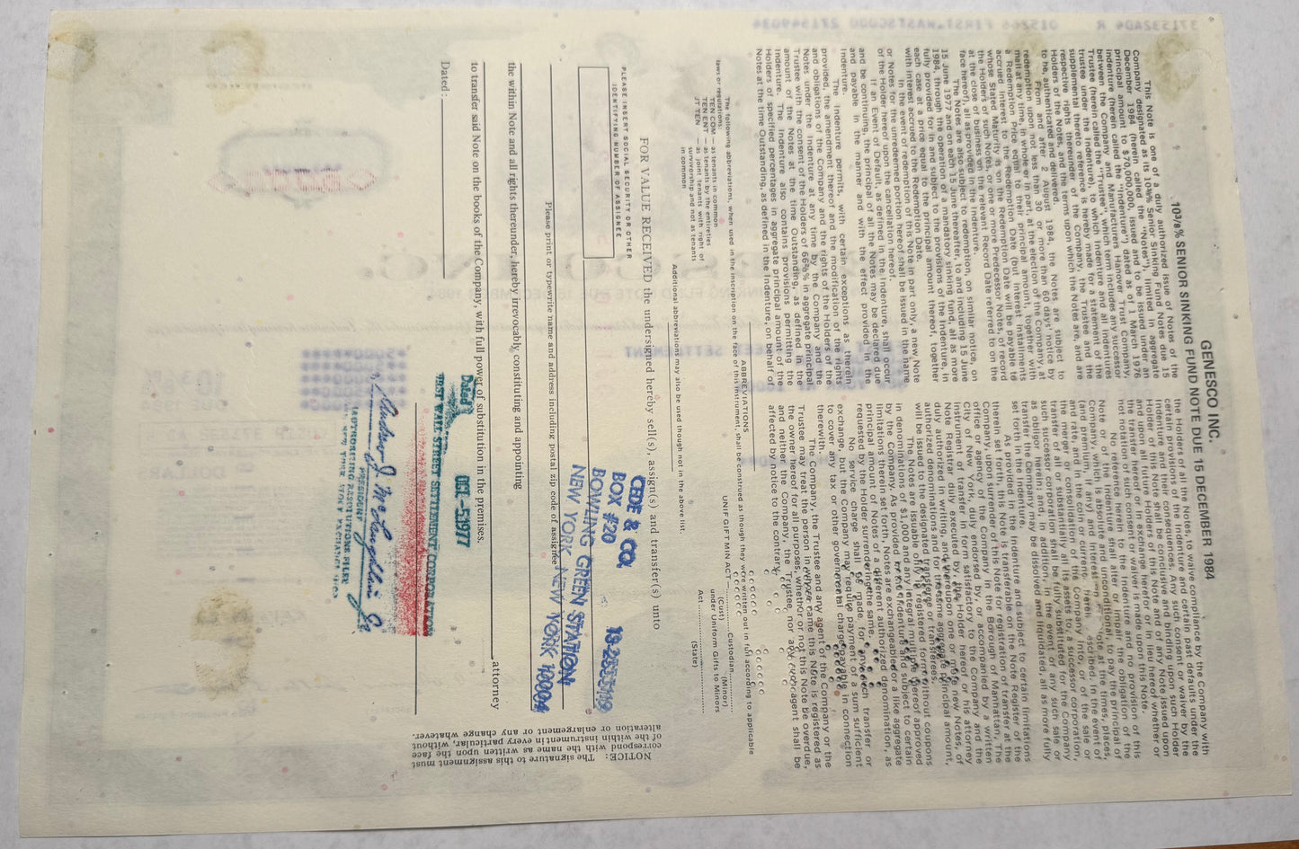 Genesco Inc (Johnston & Murphy, Dockers, Journeys), Bond Certificate