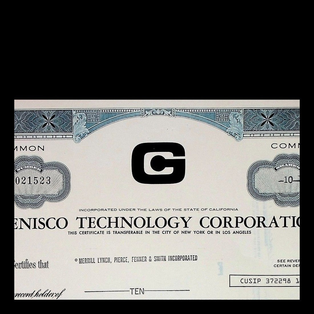 Genisco Technology Corporation Stock Certificate from 1971