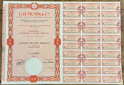 G.H. Mumm & Cie French Stock Certificate (Champagne company)