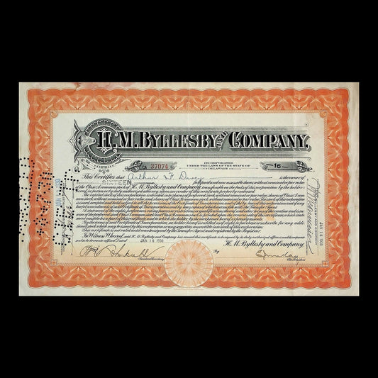 H. M. Byllesby and Company Stock Certificate from 1930