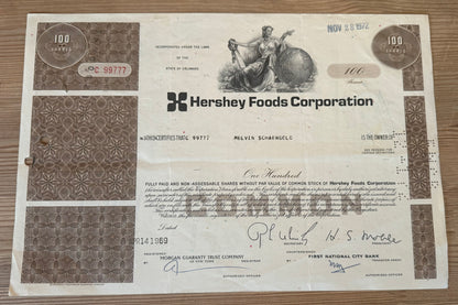 Hershey Foods Corp Stock Certificate (Chocolate Company)