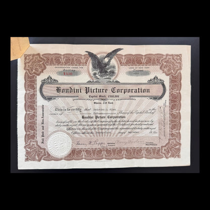 Houdini Picture Corporation Stock Certificate from Early 1900s