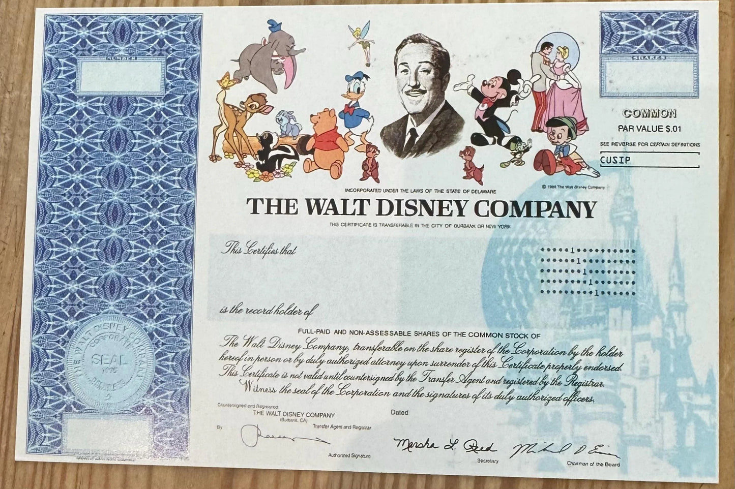 Walt Disney Stock Certificate Postcard Replica - Blank