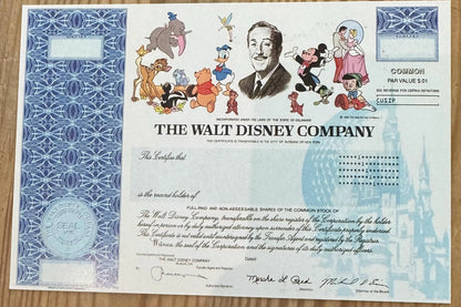 Walt Disney Stock Certificate Postcard Replica - Blank