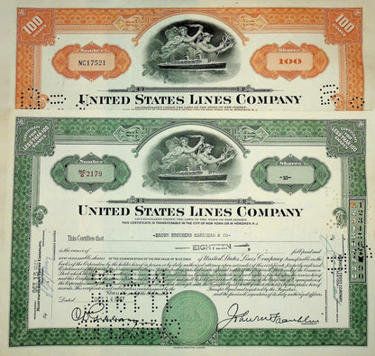 United States Lines Company Stock Certificate from 1940s - Maritime