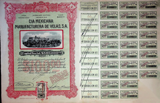 Cia Mexicana Manufacturera De Velas, S.A. Bond Certificate with Coupons (Mexican Candle Co)