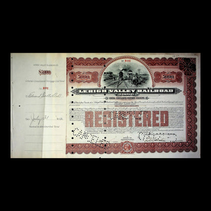 Lehigh Valley Railway (Route of the Black Diamond) Company Gold Bond Certificates from 1940s