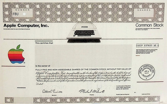 Apple Computer Stock Certificate 1980s Postcard