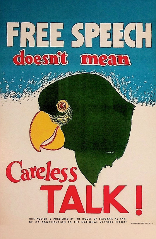 "Free Speech Doesn't Mean Carless Talk" WW2 Postcard