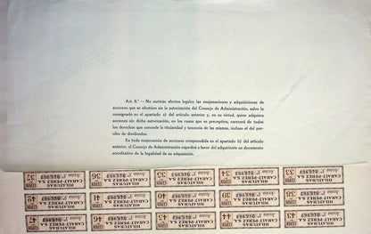 Hilaturas Caralt-Perez Bond Certificate (Spanish textile co)