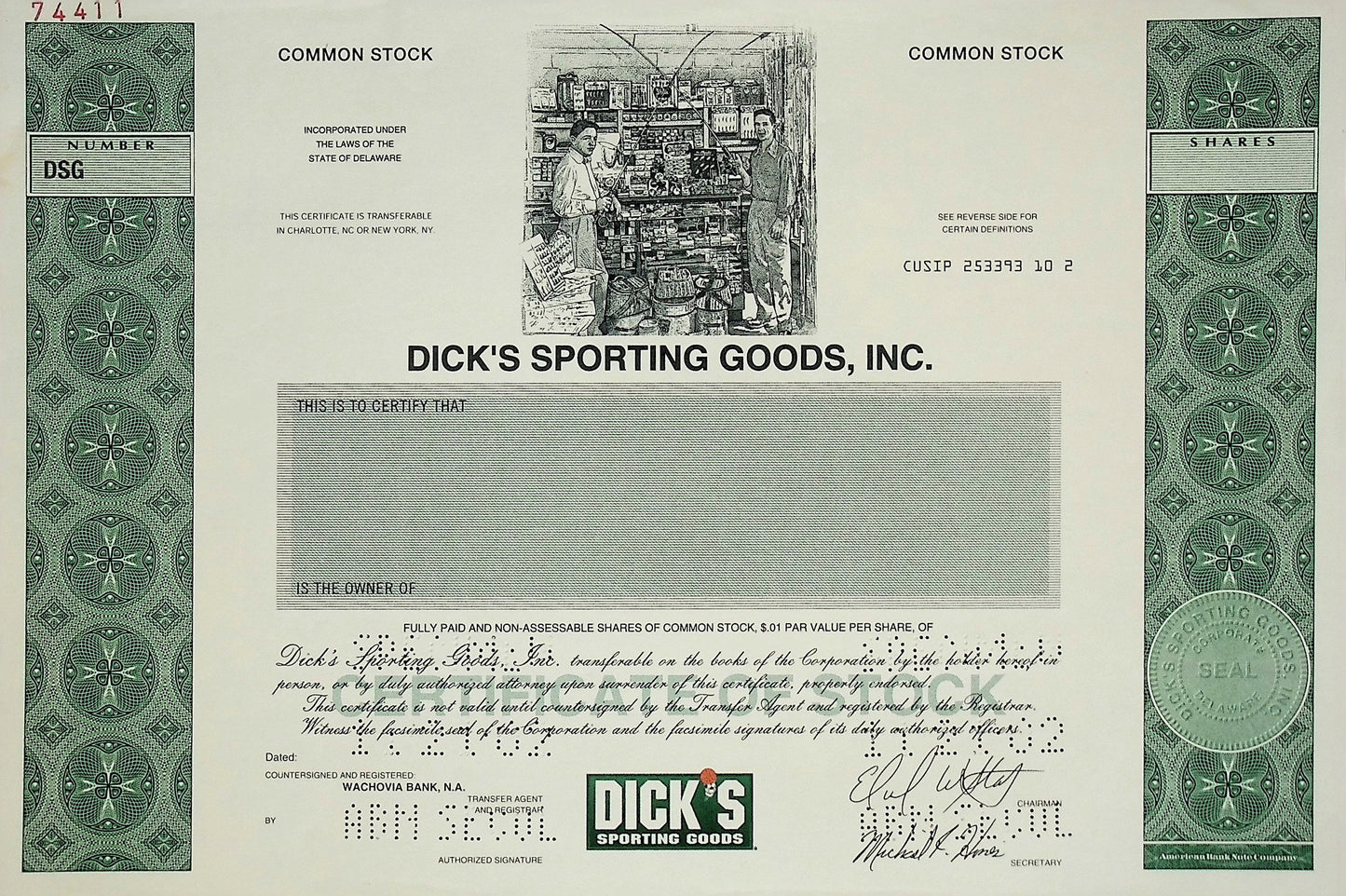 Dicks Sporting Goods Stock Certificate (Rare)