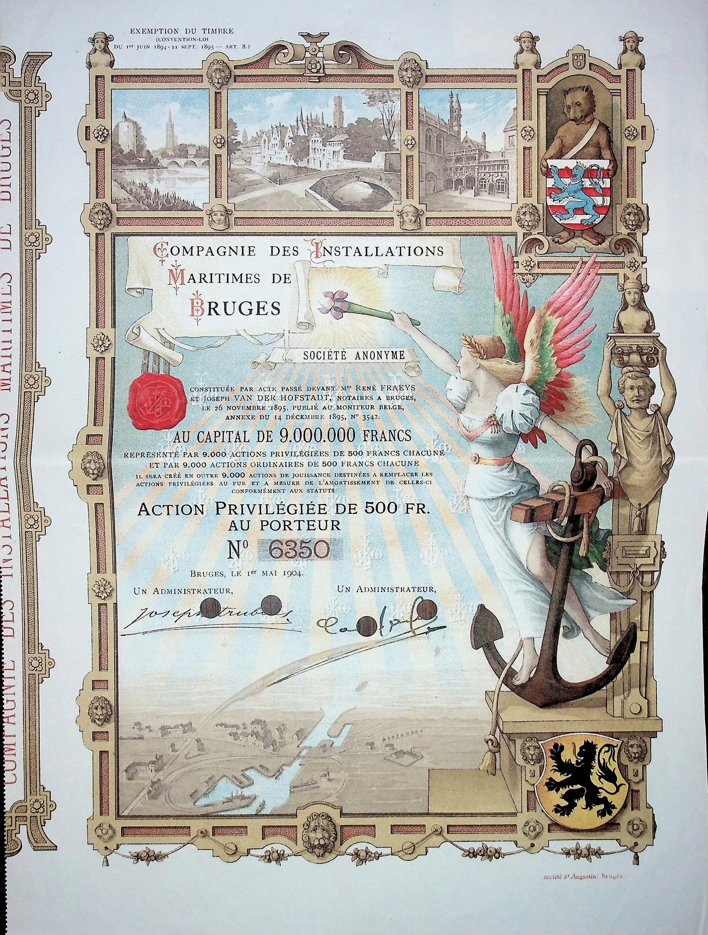 Compagnie de Installations Maritime de Bruges Stock Certificate (Port of Zeebrugge, Belgium)