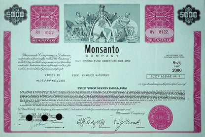 Monsanto (now Bayer) Bond Certificate 1970s