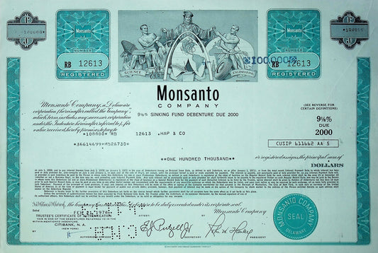 Monsanto (now Bayer) Bond Certificate 1970s