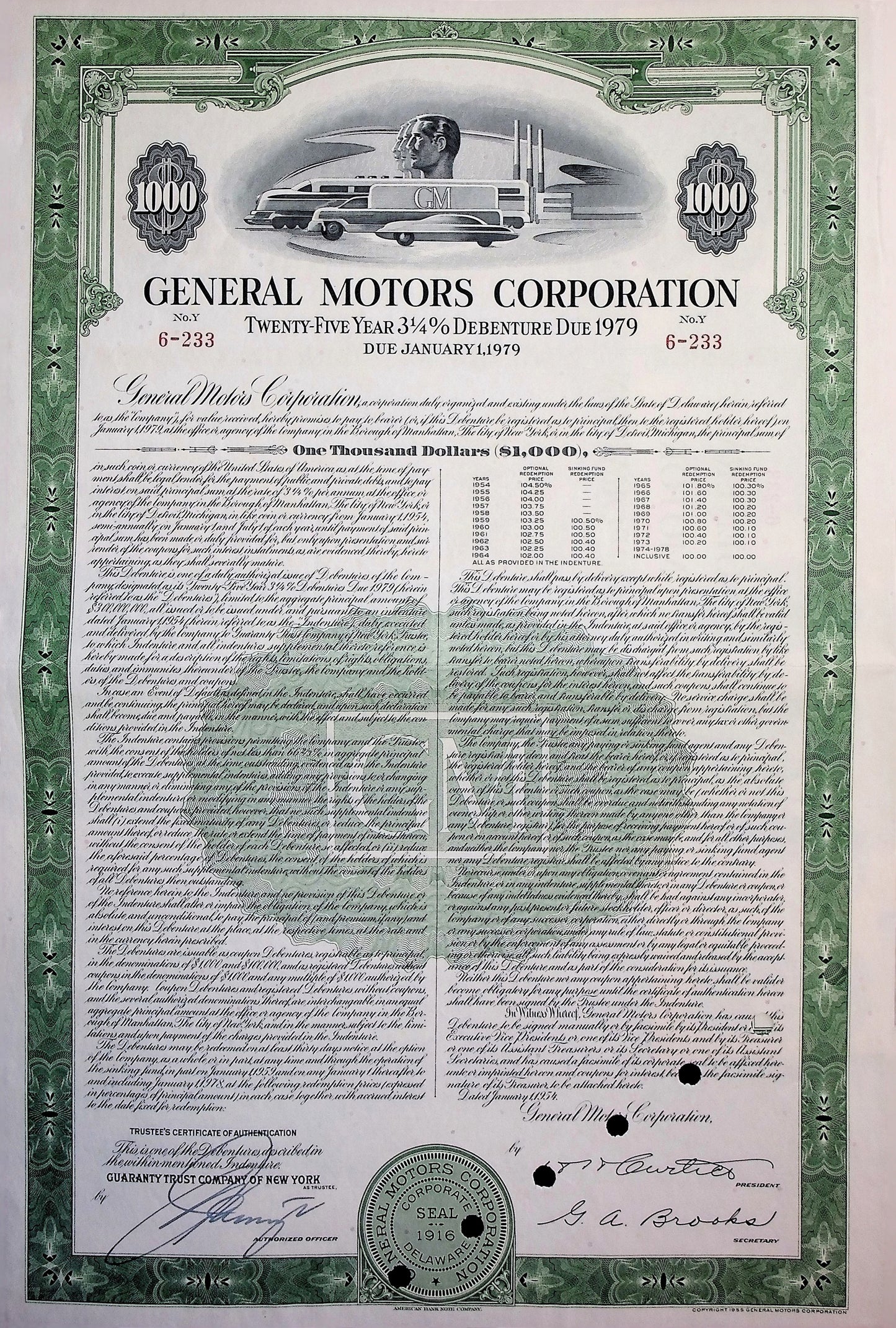 General Motors Corporation Bond Certificate from 1979