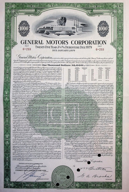 General Motors Corporation Bond Certificate from 1979