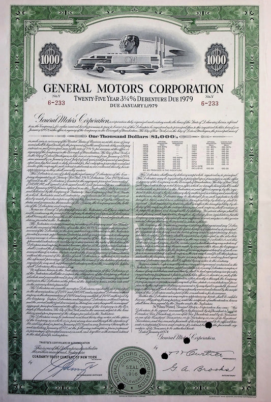 General Motors Corporation Bond Certificate from 1979