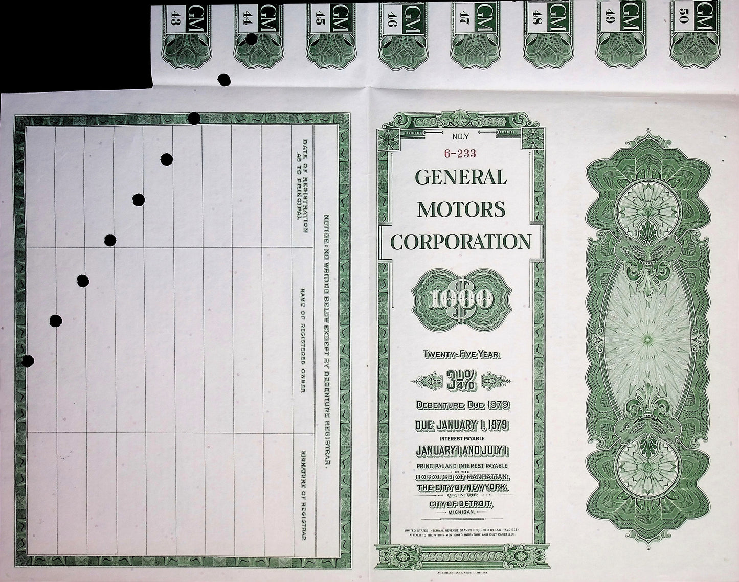 General Motors Corporation Bond Certificate from 1979