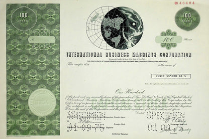 IBM International Business Machines Corp 1975 Stock Certificate