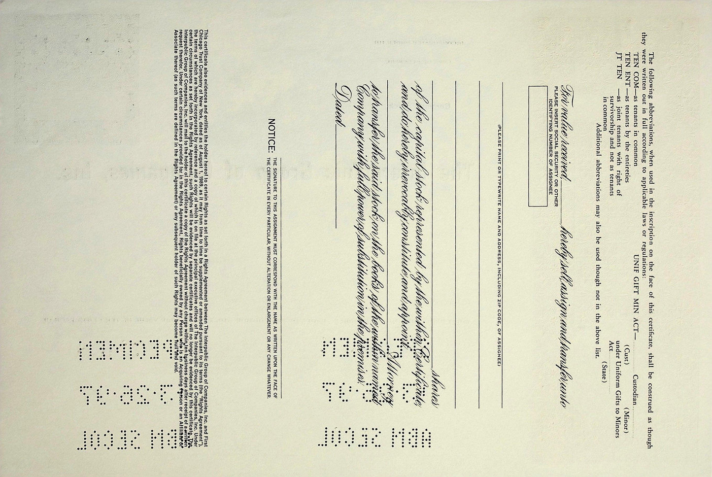 The Interpublic Group of Companies Inc (IPG Ad agency), Stock Certificate Specimen