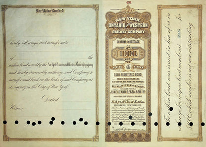 New York Ontario & Western Railway Company Gold Bond