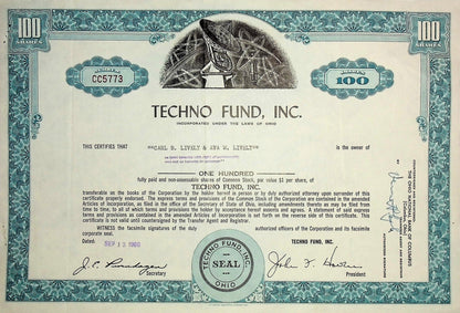 Techno Fund Inc, Stock Certificate