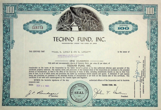 Techno Fund Inc, Stock Certificate