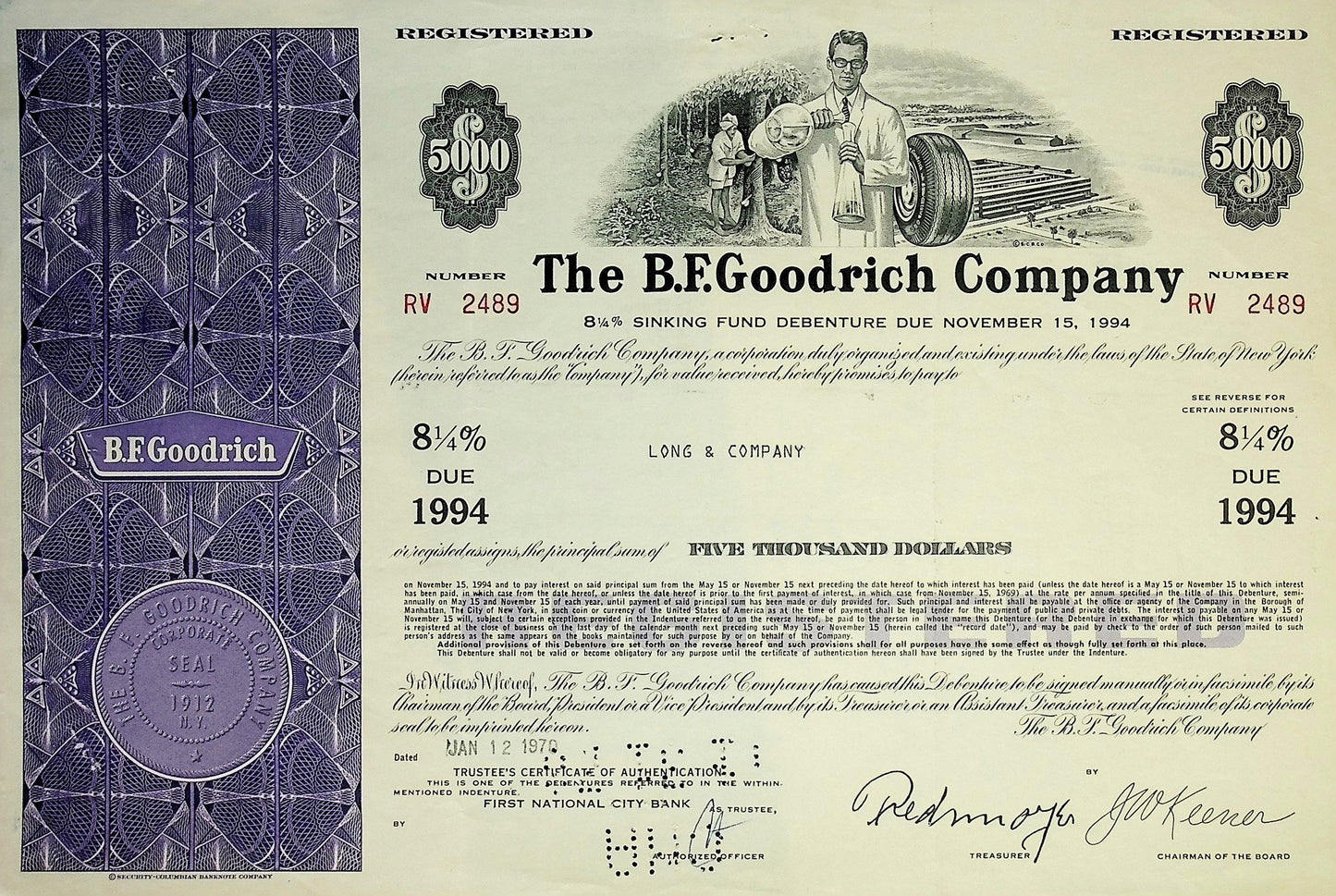 BF Goodrich Bond Certificate - Tire Company