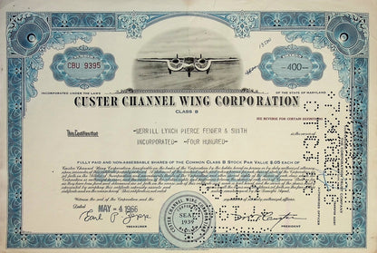 Cluster Channel Wing Corporation Stock Certificate