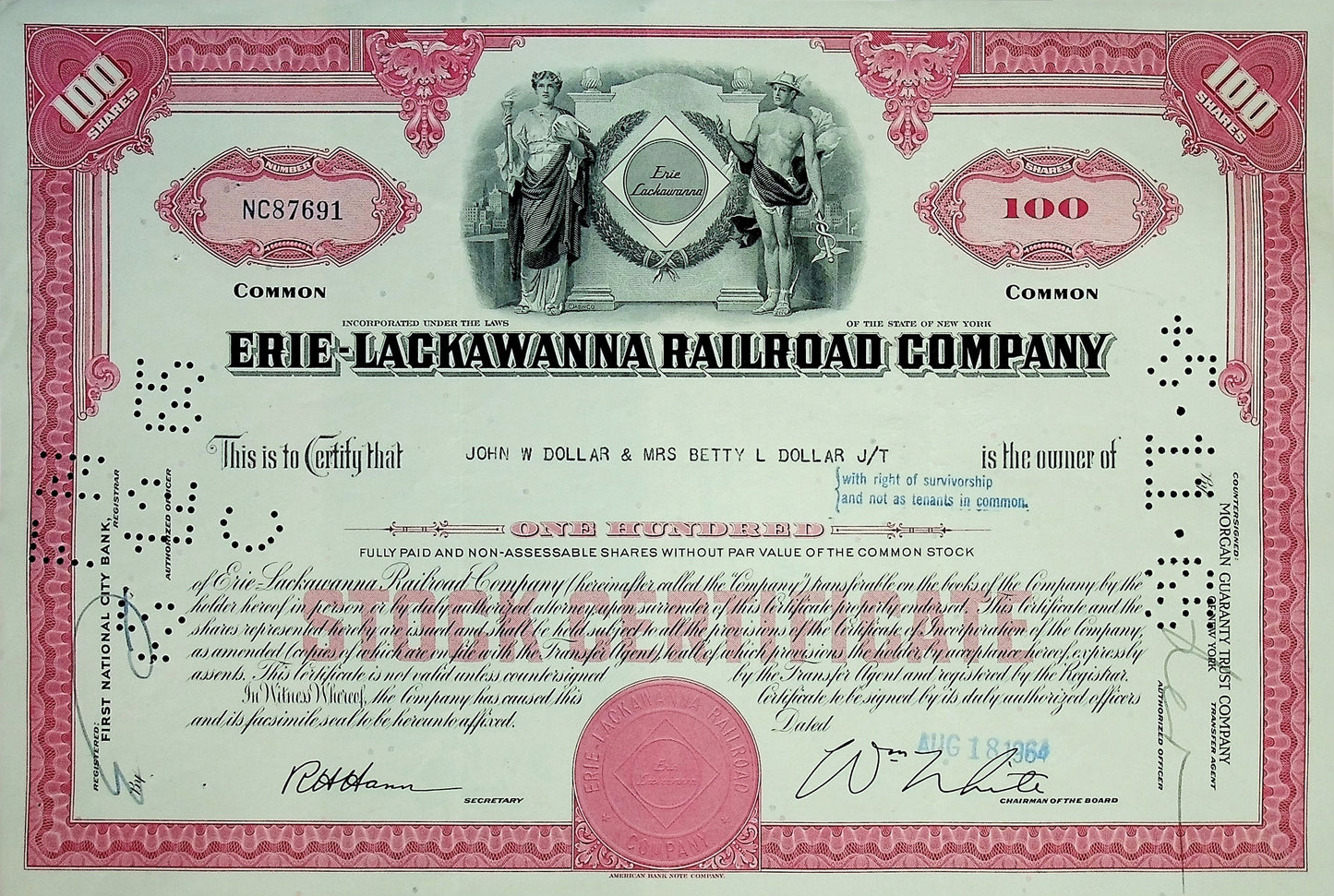 Erie-Lackawanna Railroad Company Stock Certificate