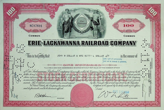 Erie-Lackawanna Railroad Company Stock Certificate