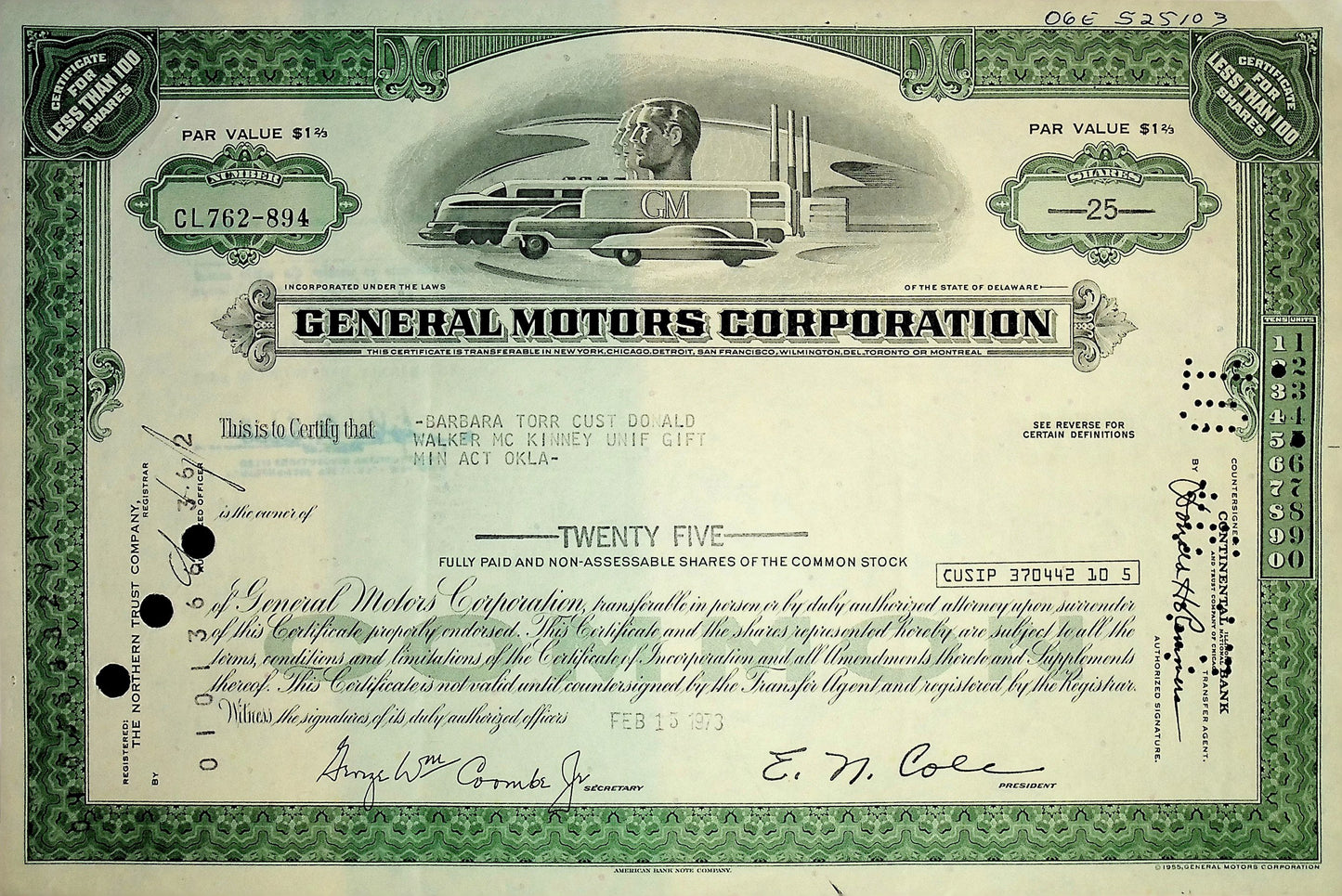 General Motors Stock Certificate (Multiple colors)