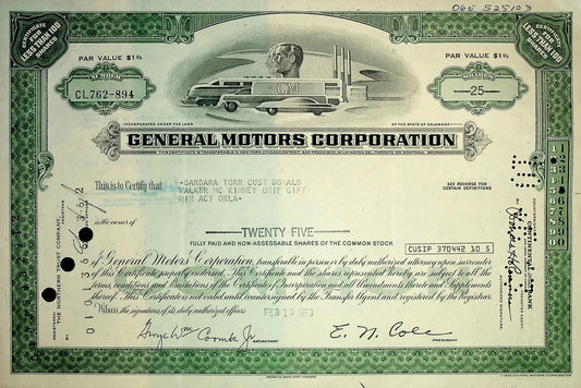 General Motors Stock Certificate (Multiple colors)