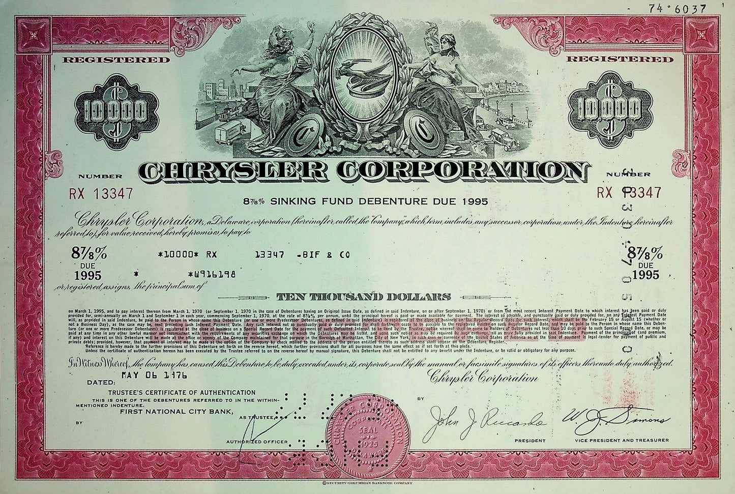 Chrysler Automotive Bond Certificates (Multiple colors avail)