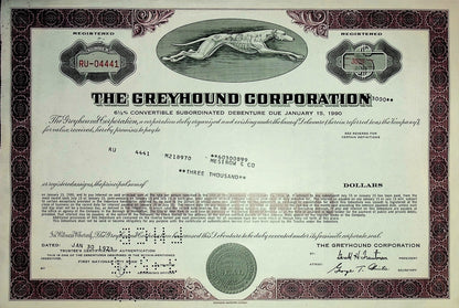 The Greyhound (Bus) Corporation Bond Certificate