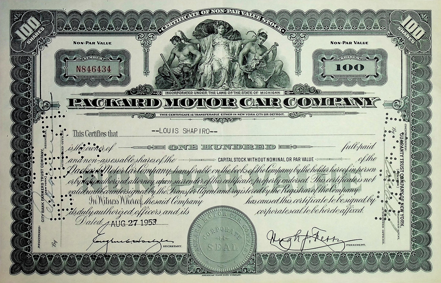 Packard Motor Car Company Stock Certificate