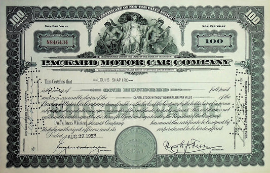 Packard Motor Car Company Stock Certificate