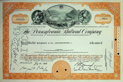 The Pennsylvania Railroad Company Stock Certificate