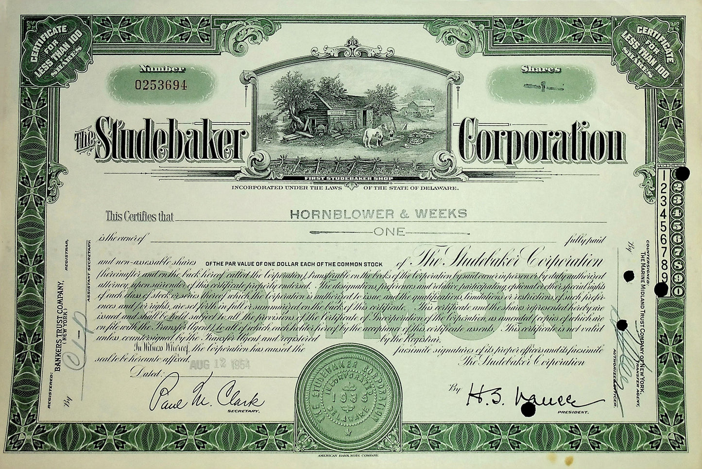 The Studebaker Corporation Stock Certificate