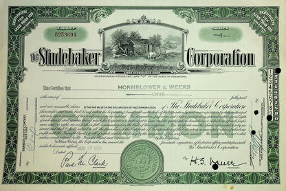 The Studebaker Corporation Stock Certificate