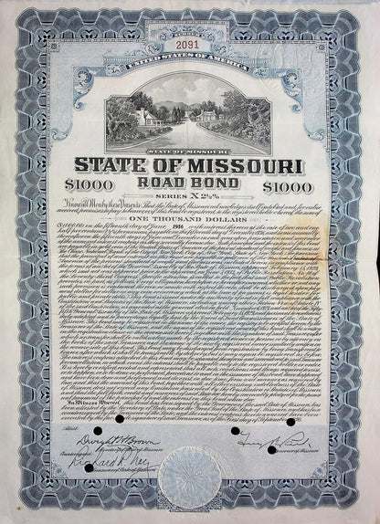 State of Missouri Road Bond Certificate