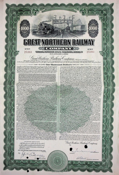 The Great Northern Railway Company Bond Certificate from 1946 (Saint Paul to Seattle)