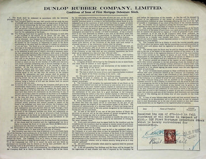 Large Dunlop Rubber Company (Goodyear / Dunlop Sports) Limited Stock Certificate from 1947