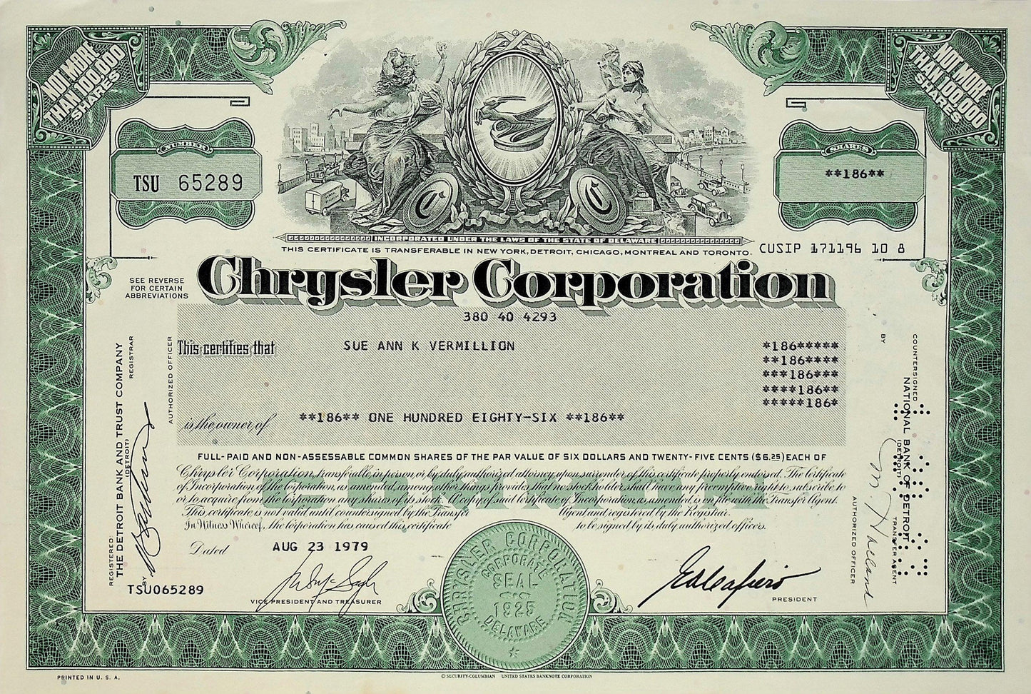 Chrysler Automotive Bond Certificates (Multiple colors avail)