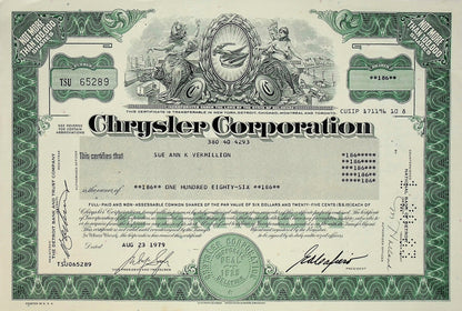 Chrysler Automotive Bond Certificates (Multiple colors avail)