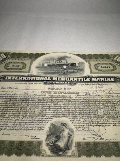 International Mercantile Marine (Titanic) Company Stock Certificate