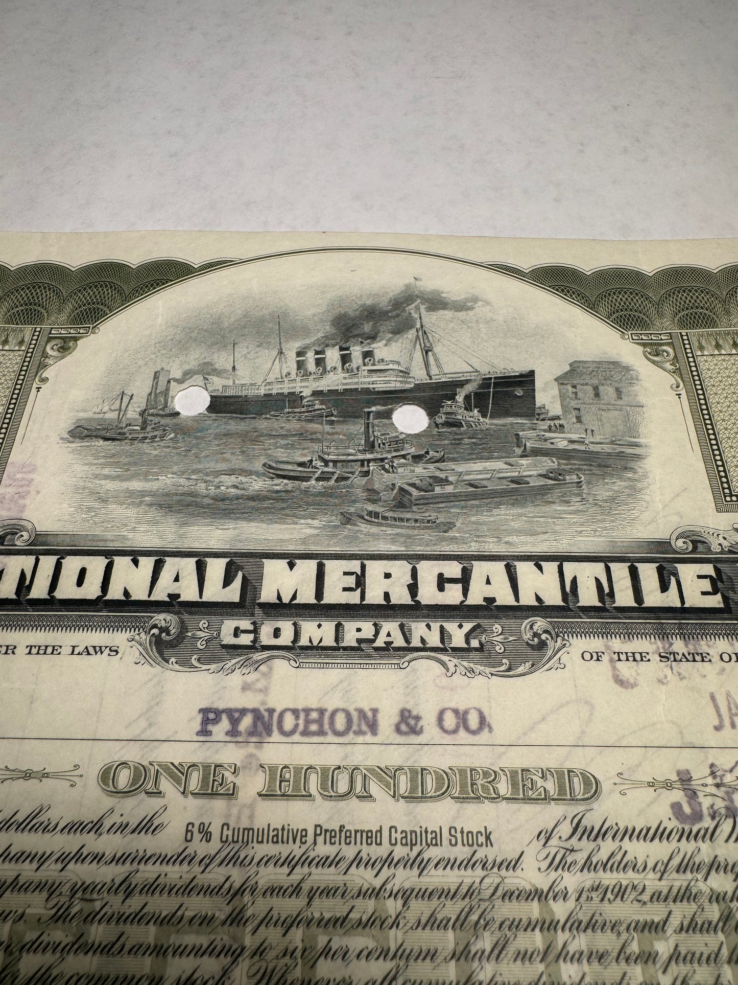 International Mercantile Marine (Titanic) Company Stock Certificate