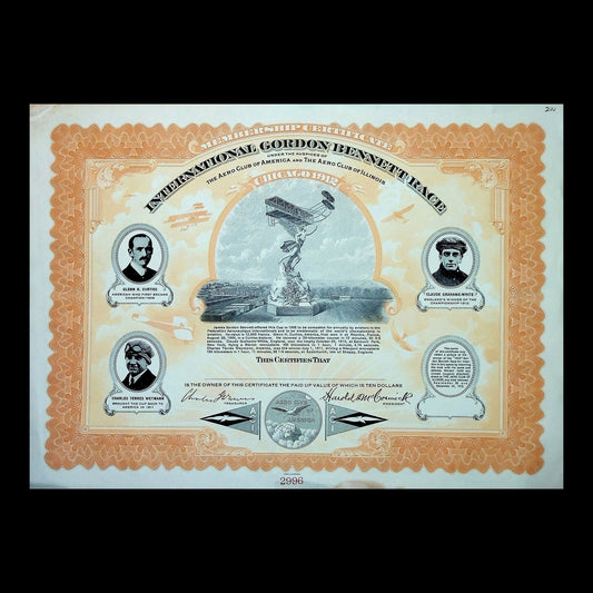 International Gordon Bennett Race Certificate from Early 1900s