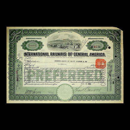 International Railways of Central America Stock Certificate from 1929
